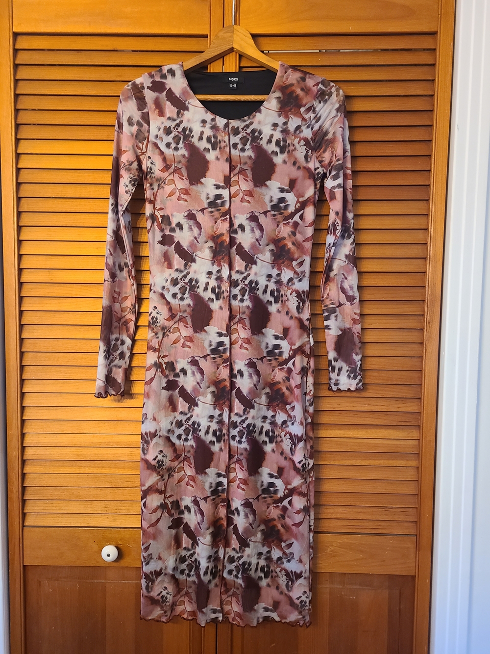 Mexx Long Sleeve Printed Mesh Dress in Pink and Brown